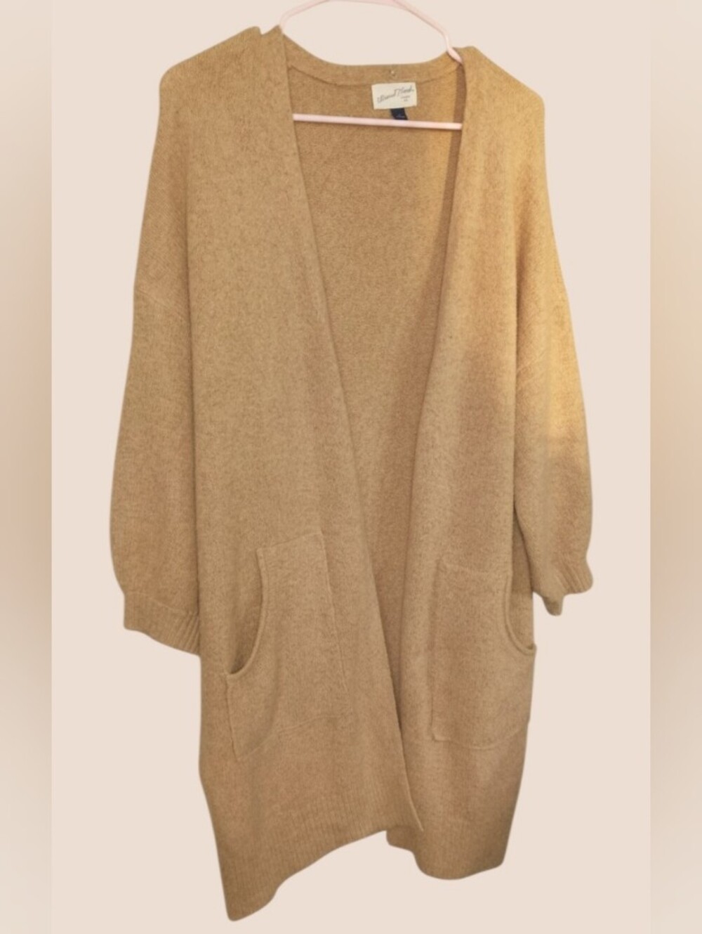 Universal Thread Heathered Tan Longline Cardigan Sweater Pockets Women Large